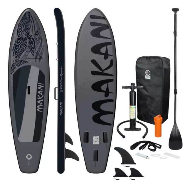 Surfboard Stand Up Paddle SUP Board Makani Paddelboard aufblasbar Schwarz 320 cm