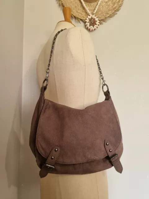 GALERIES LAFAYETTE Sac Cuir Nubuck Veritable Marron Anse Chaine Forme Besace EUR 59 00 PicClick FR