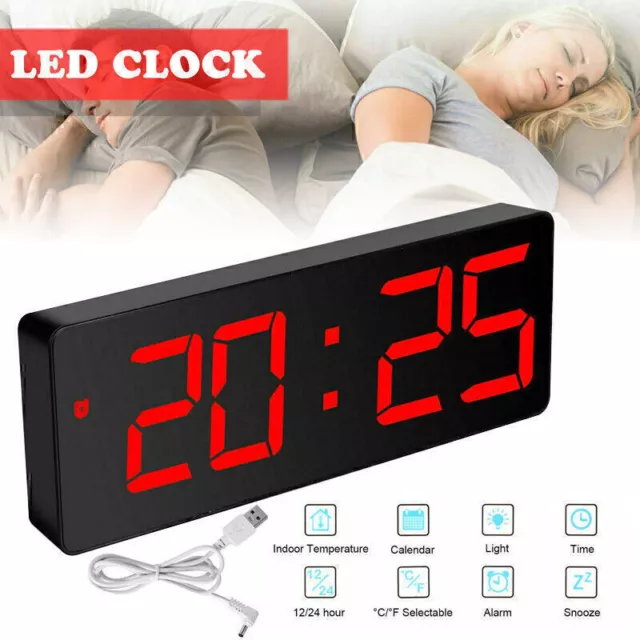 LED Wecker Digital Alarmwecker Funk Uhr Schlummerfunktion Tischuhr USB Spie M3Y5