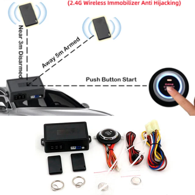 12V Universal Keyless Entry Engine Start Alarm System Push Button Remote Stop