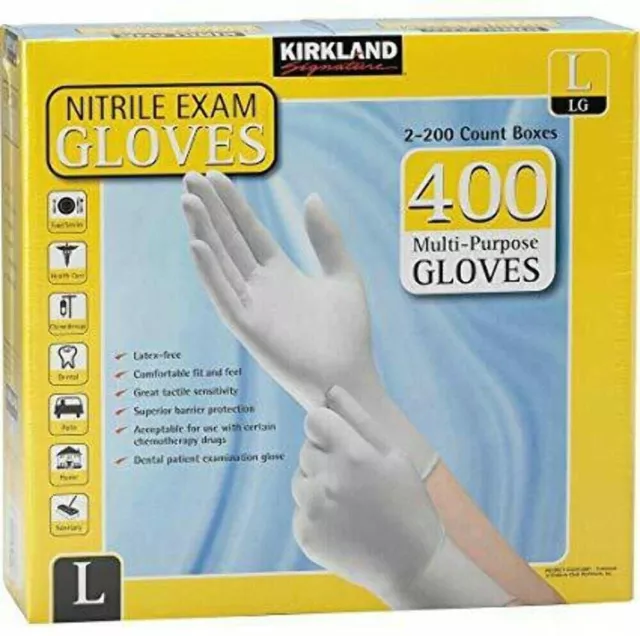 Kirkland Signature Multi-Purpose Nitrile Exam Gloves Latex Size Large Pack 400