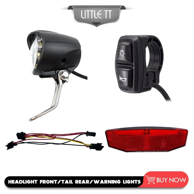 Kit D'éclairage Pour Vélo électrique 24V-48V - Phare Avant, Feu Arrière, Klaxon Et Interrupteur Inclus