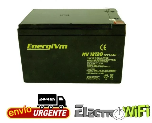 Batería de plomo AGM 12V 12Ah - EnergiVm MVH12120 - UPS/SAI - Recargable