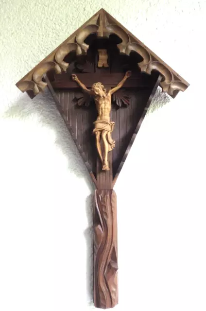 Schönes Holz Wegekreuz Holz Figur Jesus Geschnitzt Heiligenfigur Holzfigur Kreuz