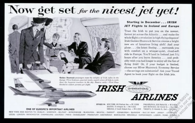 1960 Aer Lingus 1st class stewardess Irish International Airlines print ad