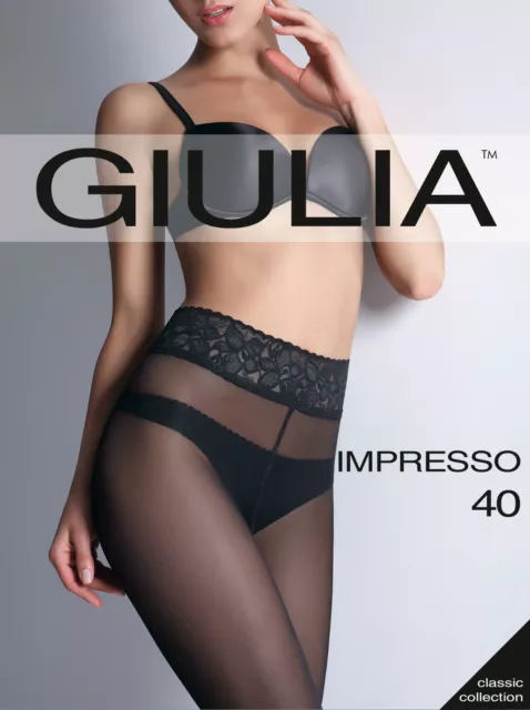 Collant top in pizzo Giulia Impresso 40 denari vita trasparente NUOVO top fascia in silicone