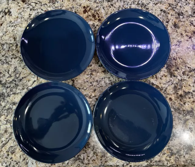 WOW 4 IKEA FARGRIK Dark Cobalt Blue 8” Salad Plates 15199 Dinnerware ~ NEAR MINT