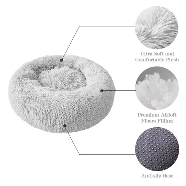 23" Soft Round Plush Pet Bed Fluffy Donut Dog Cat Calming Nest Kennel Washable 3