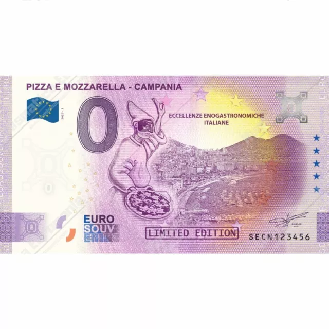 0 € Zero Euro Souvenir Banconota Italia 2020 Pizza Mozzarella Campania Originale