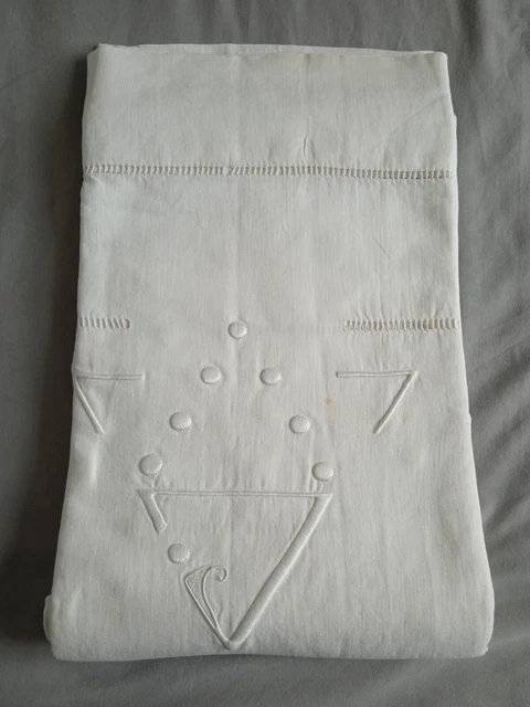 DRAP ANCIEN EN fil de lin metis brodé fleurs EUR 15,90 - FR