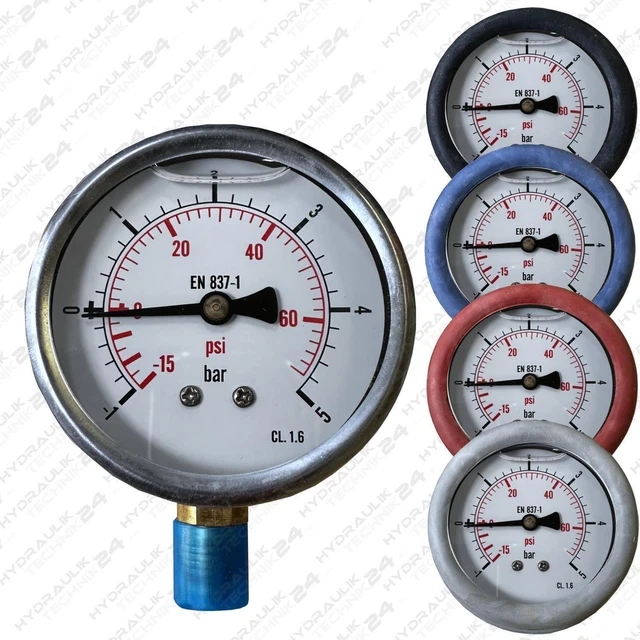 Sensotec Manometer MEX5-D31.B26 – 0-25 Bar, Edelstahl, Glycerin Gefüllt, ⌀100mm, Klasse 1, IP65 (Baumer/Bourdon)