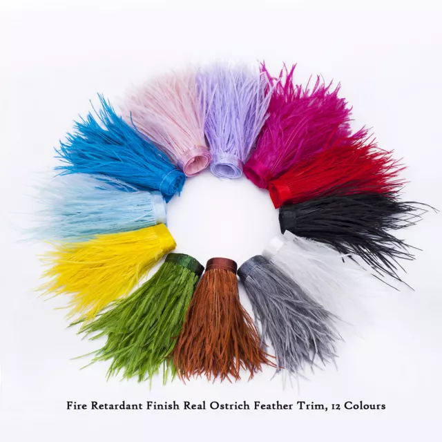 Neotrims Real Ostrich Feather Fur Ribbon Trimming Fringe,Fire Retardant Finish