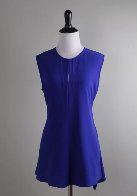 THEORY $195 Desza Stretch Crepe Solid Blue Sleeveless Tunic Top Size Medium