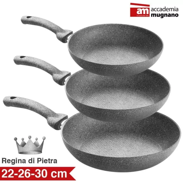 Set 3 Padelle in Pietra Antiaderenti Mineral Stone Accademia Mugnano cm 22-26-30