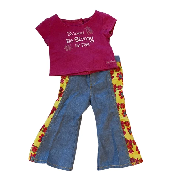 American Girl Doll Julie Beforever Hippie Jeans Pants Bell Bottom Be Strong Top