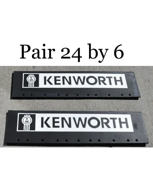 Pair Quarter Fender Mud Flaps Kenworth 24" x 6" Black White Logo Rubber