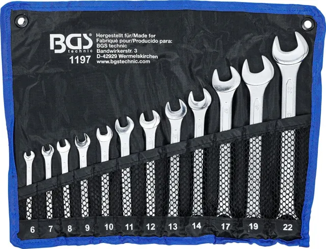 BGS - Juego de 12 llaves fijas combinadas acero cromo-vanadio de 6 a 22 mm,bolsa