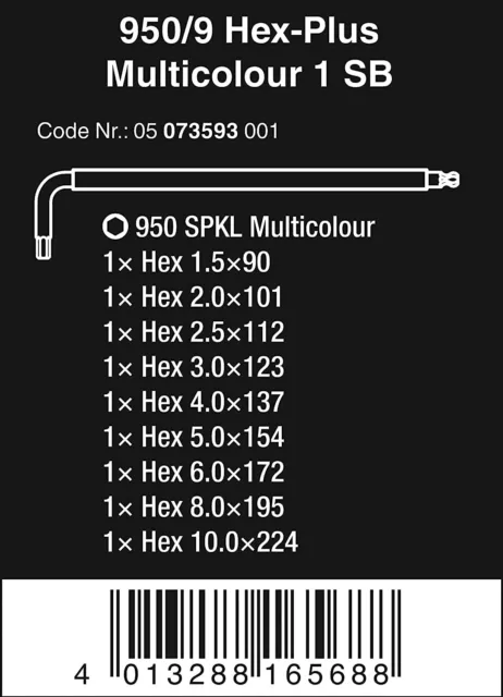 Wera Hex-Plus 9 Piece Multi Colour Ball-End Hex Allen Key Set & Holder, 073593 2