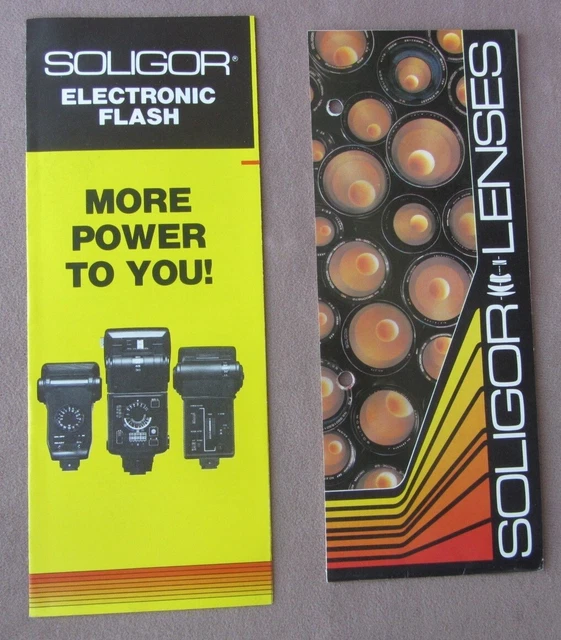 Vtg 1982 Lot of 2 SOLIGOR Lenses & Electronic Flash Brochures Specs Features