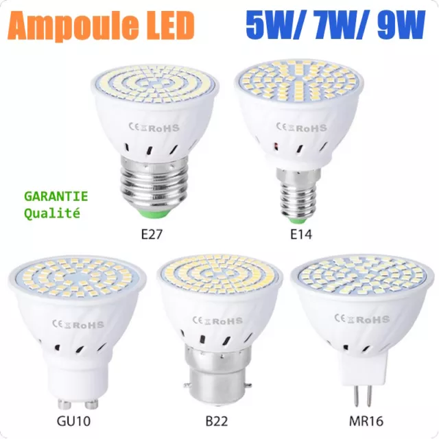 Ampoule Led E27 GU10 MR16 E14 B22 Lumière Maison Lampe Spot Applique 5/7/9W 220V