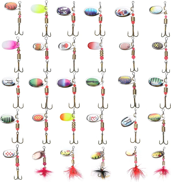 HENCETO Fishing Lure Spinner Bait, 12-30 Pcs Hard Metal Fishing Spoon Trout Fis