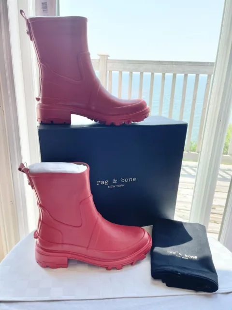 Rag & Bone Shiloh Fire Red Waterproof Rubber Rain Boots Women’s 39/9M $225 BNIB!