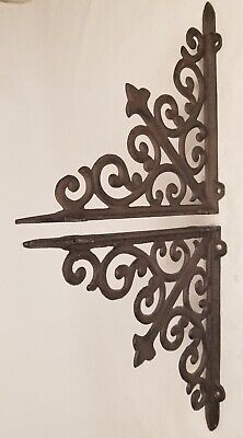 Two (2) Ornate Cast Iron 8" Shelf Brackets Old Style Farmhouse Decor