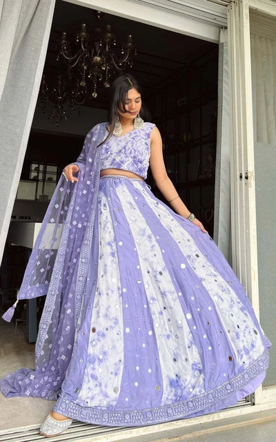 Designer Lilac Mirrorwork Shibori Lehenga Choli