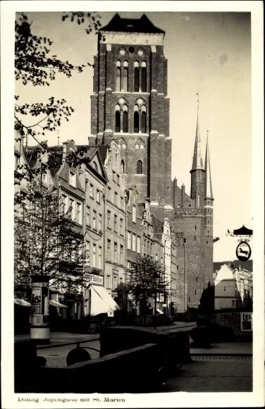 Ak Gdańsk Danzig, Jopengasse mit St. Marienkirche - 3425954