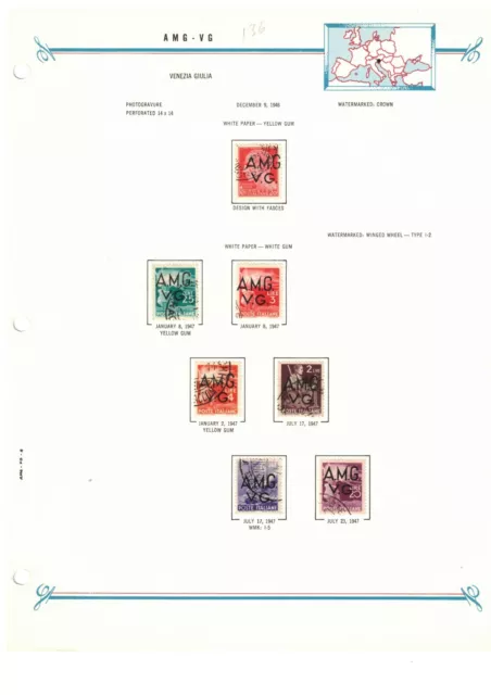 AMG VG Italy Trieste 1946 Definitive Set VFU on Bush Album Page