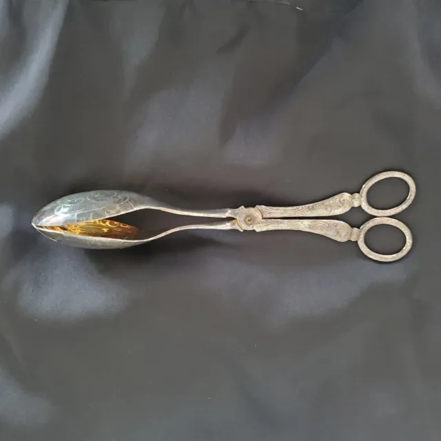 Vintage Sheffield England Salad Tongs Scissor Spoons Silver Plated  Scroll Work