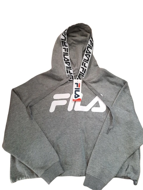 Fila Logo Taping Crop Hoodie Grey Logo Trim woman sweatshirt casual NWT 1 X