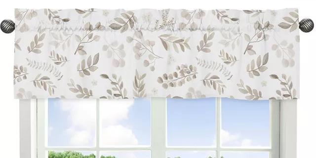 Sweet Jojo Designs Floral Leaf Window Valance 54" x 18" White & Gray Colors