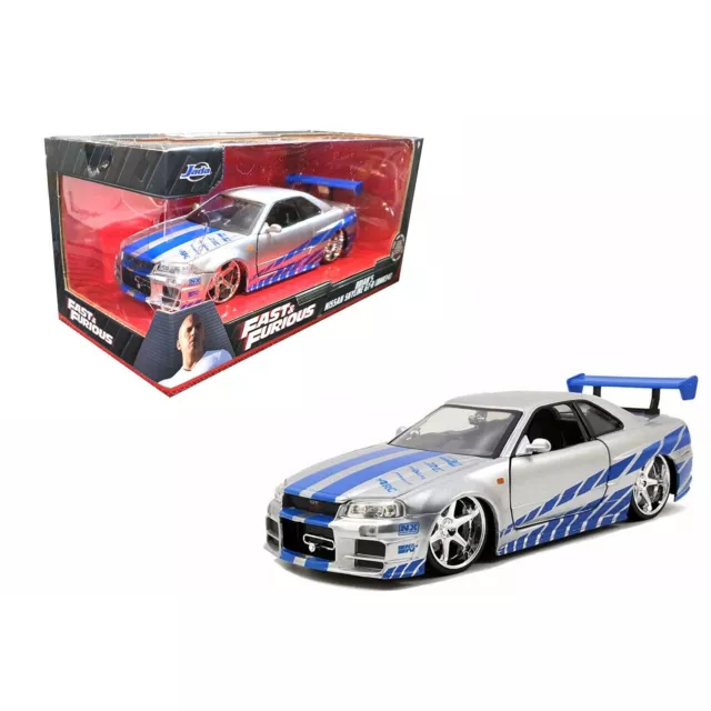 Fast & Furious Kids Model Diecast Brians '02 Nissan Skyline GT-R34 Toy Car 1:24