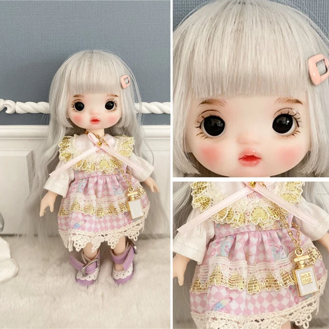 1/8 6 Inch BJD Doll Cute Girl Makeup Full Set Dress Shoes Outfits Wigs Removable