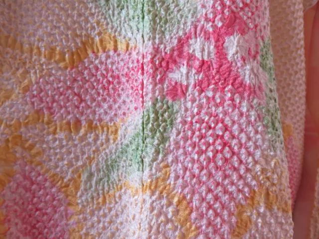 Mint/Late Taisho/Ladies Silk HAORI/cream/pink/floral/lined/S-L/orange ojime ties