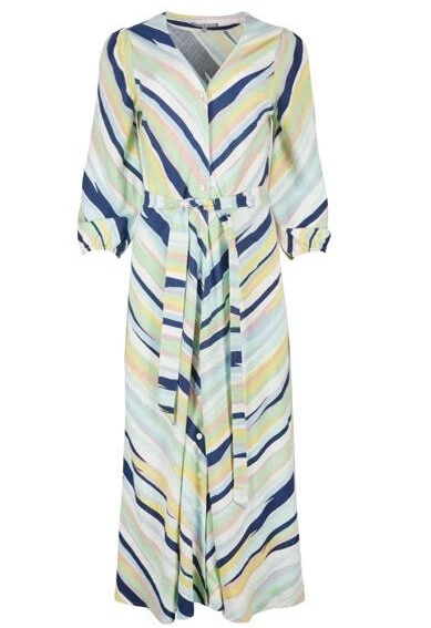 OLIVER BONAS PAINT Brush Striped Tie Waist Midi Dress Green Size