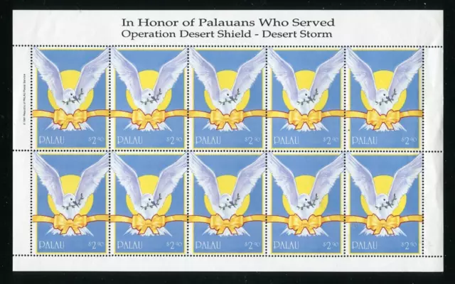 Palau 291 Operation Desert Storm Sheet of 10 Yellow Ribbon Stamps MNH 1991