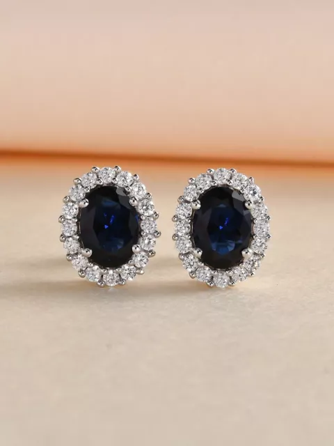 1Ct. Royal Blue Sapphire Stud Earrings Sparkling Moissanite Diamonds 925 silver