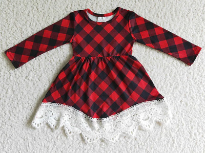 Girls Boutique Christmas Red & Black Buffalo Check w/Lace Winter size 10/12 NEW