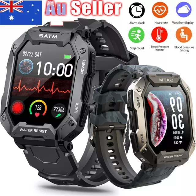 Smart Bluetooth Watch Rugged Military Outdoor Sports Heart Rate Fitness Tracker