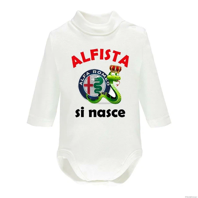 Body neonato lupetto cotone stampa Alfista si nasce logo biscione Alfa Romeo