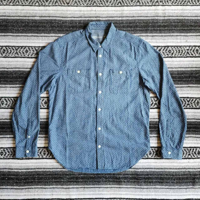 Men's GAP Sz M Long Sleeve Button Front Workwear Shirt Blue White Pinstripes