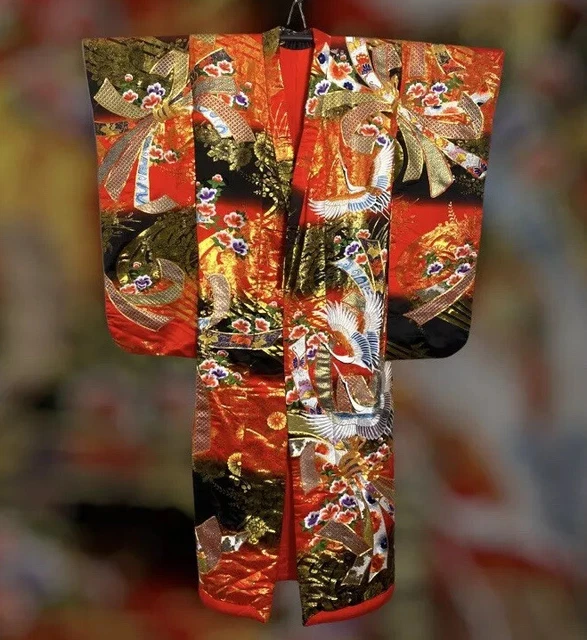 Vintage Kimono Silk Wedding Robe Red Uchikake Cranes Lined Japanese