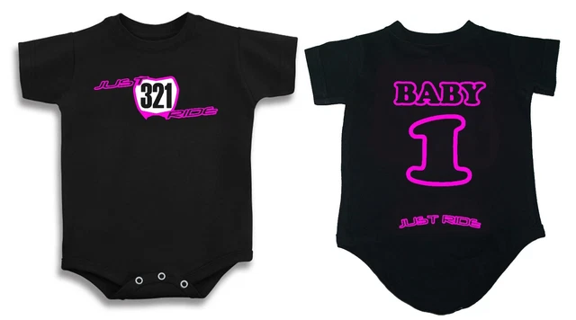 JUST RIDE Motocross Baby One-Piece - Personalized CR Red Number Plate Design With Name & Number