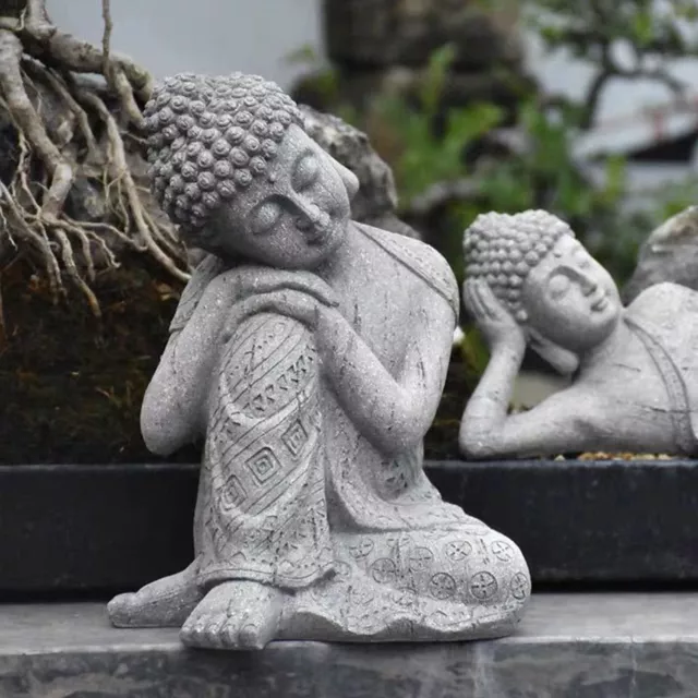 Schlafende Buddha Statue Harz sitzende Figur Skulptur Hausgarten Dekor