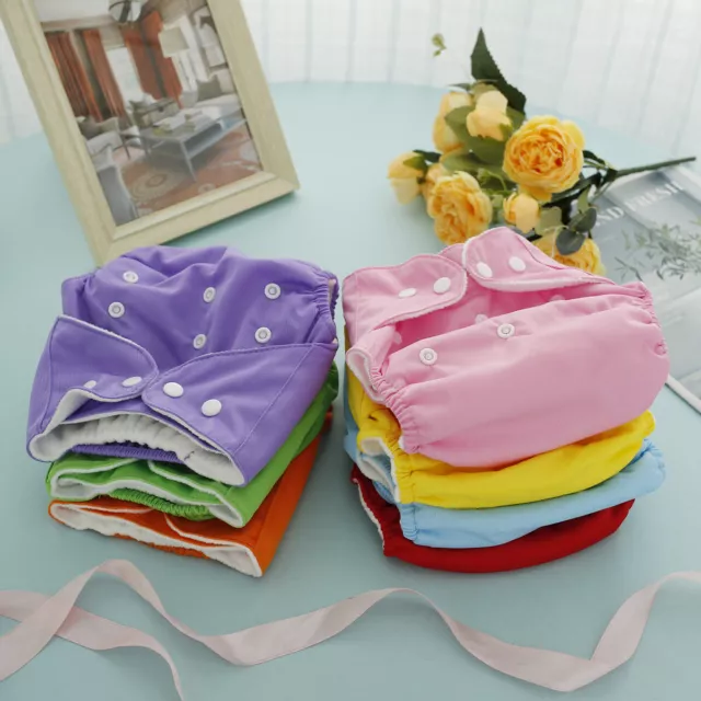 7Pcs Reusable Waterproof Baby Cloth Nappies Diapers Adjustable Inserts Nappy