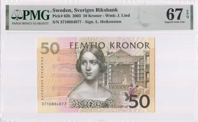2003 Sweden 50 Kronor Banknote (( Pmg 67 Epq ))