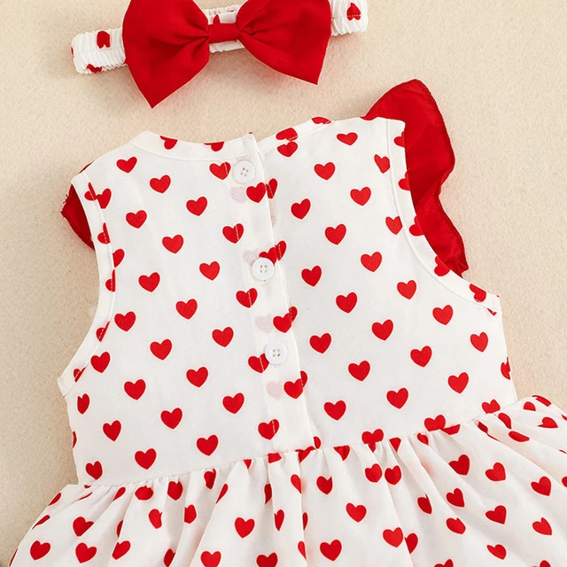 Abito per bambine San Valentino senza maniche Love Heart Abiti con Set Fascia 4