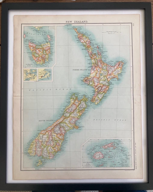 Antique 1902 New Zealand Map/Original/Print/ Bartholomew